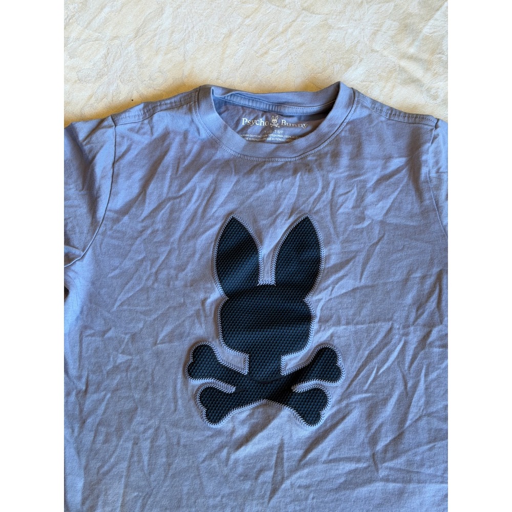 Psycho Bunny T-Shirt Kids 7-8 S Blue Excellent Pima Cotton Mesh Bunny Logo
